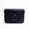 کیف دوشی زنانه چرم طبیعی اوال Oval مدل 101 طرح O رنگ مشکی